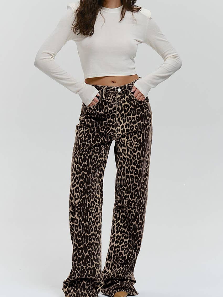 CWBLP1554_FASHION PERSONALITY LEOPARD PRINT WIDE LEG PANTS