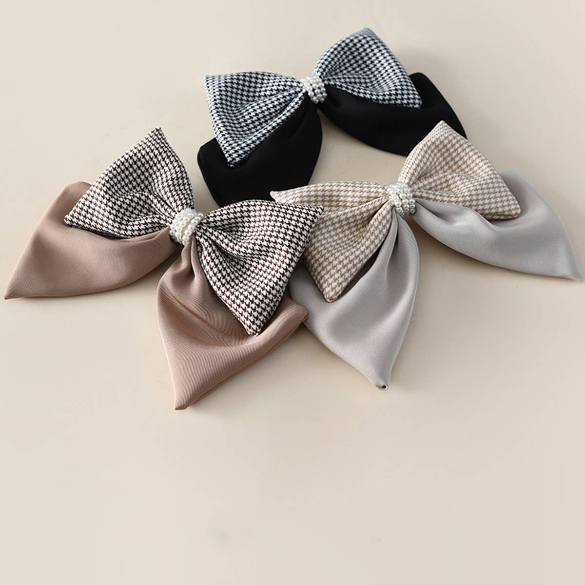 HOUNDSTOOTH FASHION BIG BOW HAIRPIN