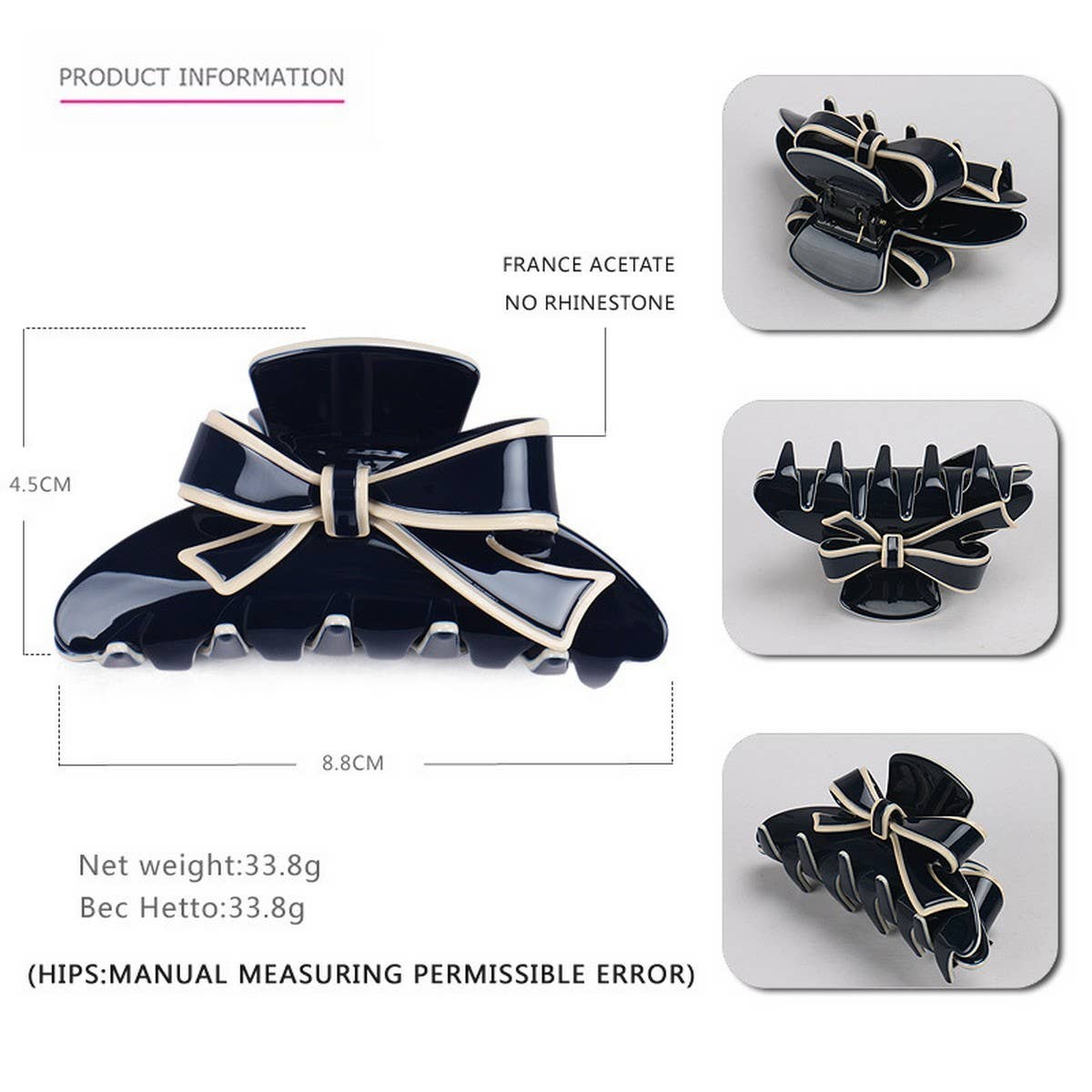 ACETATE DOUBLE-SIDED BOW CLIP SHARK CLIP_CWAHA4238