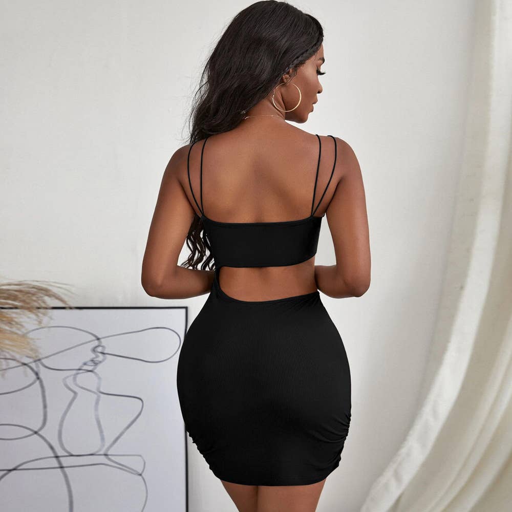 Women Hollow-Out Strapless Knit Bodycon Dress