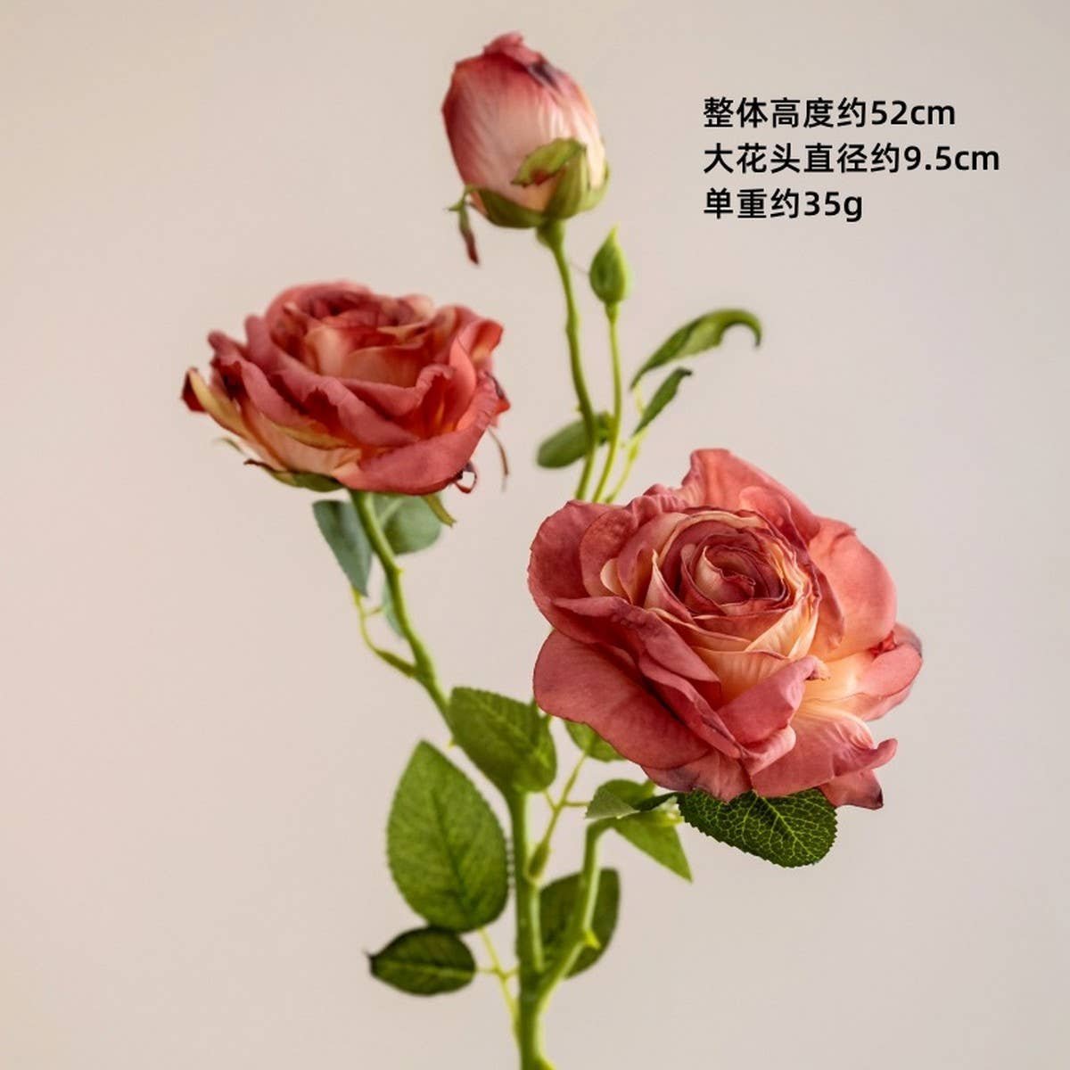 2-Flower 1-Bud Burnt Edge Dried Rose Artificial_CWMM6477