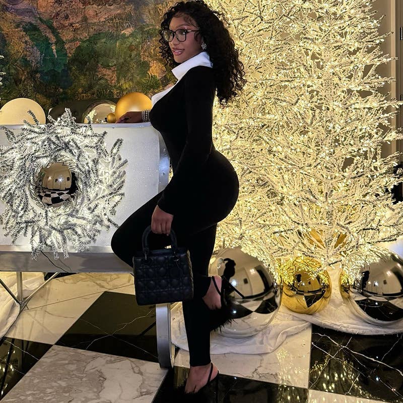 SKINNY ZIPPER LONG SLEEVE WHITE U-NECK JUMPSUIT_CWSJS1257