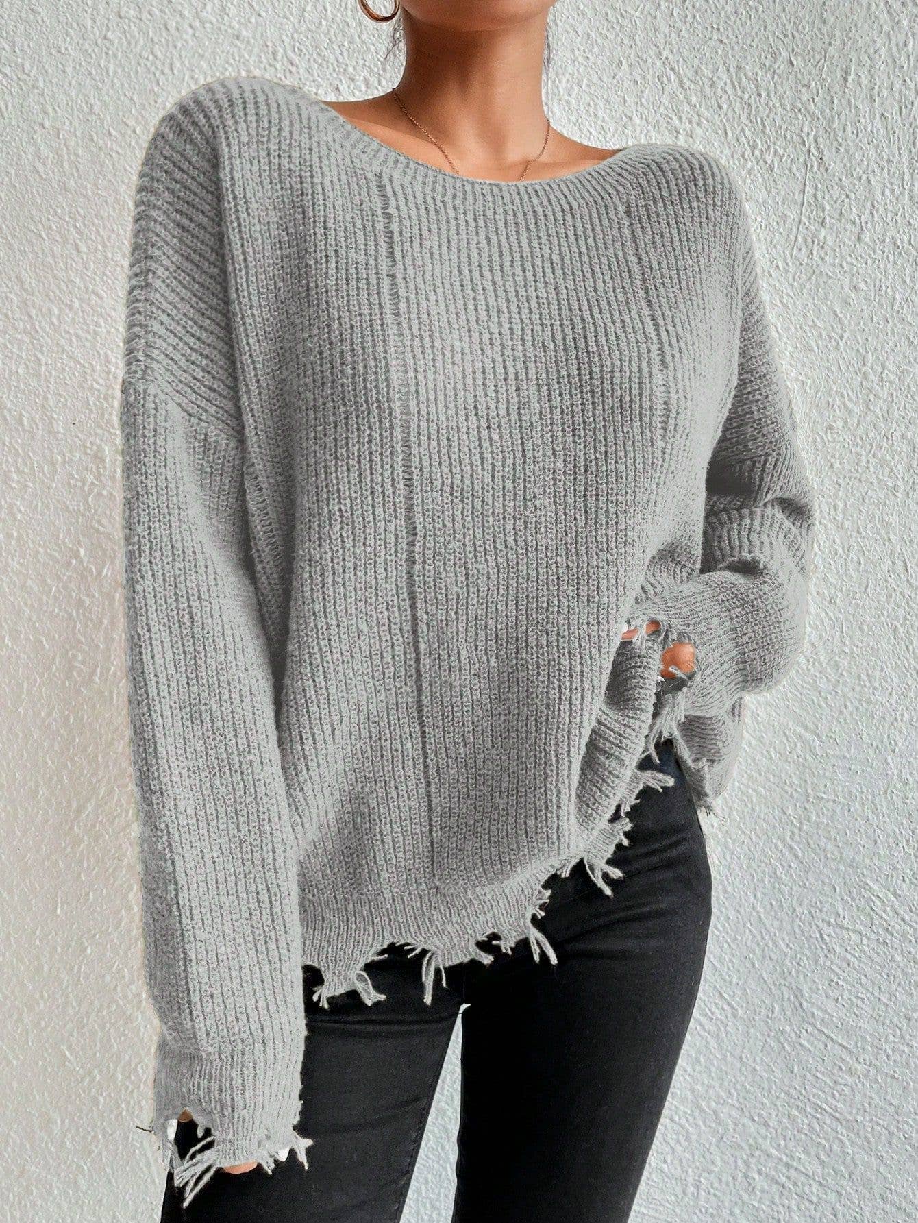 Solid color round neck hole loose sweater