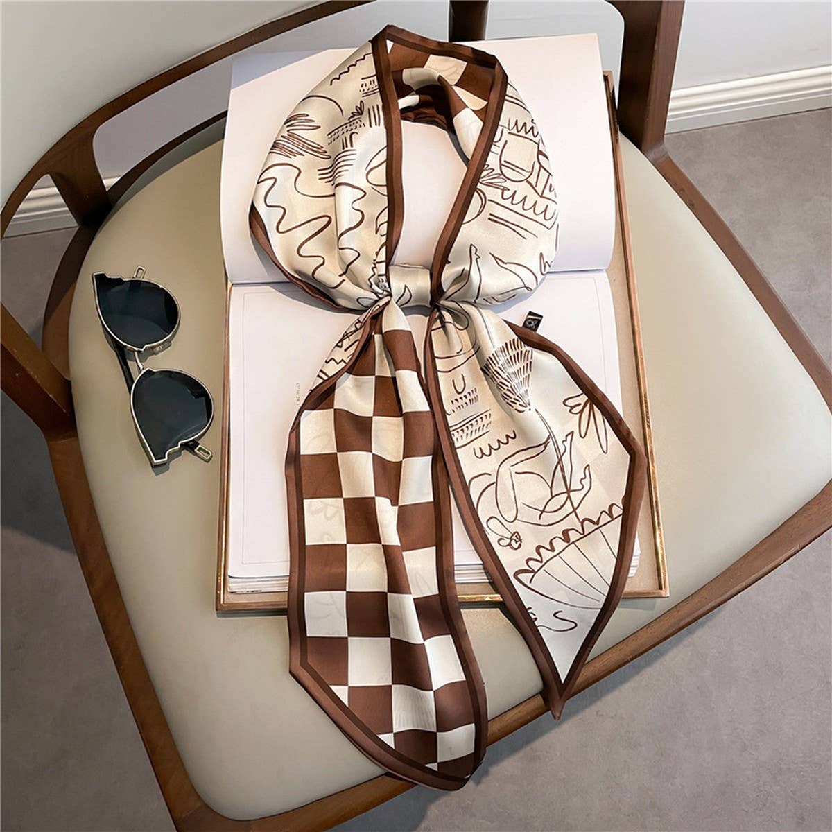 LETTER PRINT DOUBLE LAYER  HEAD SCARF