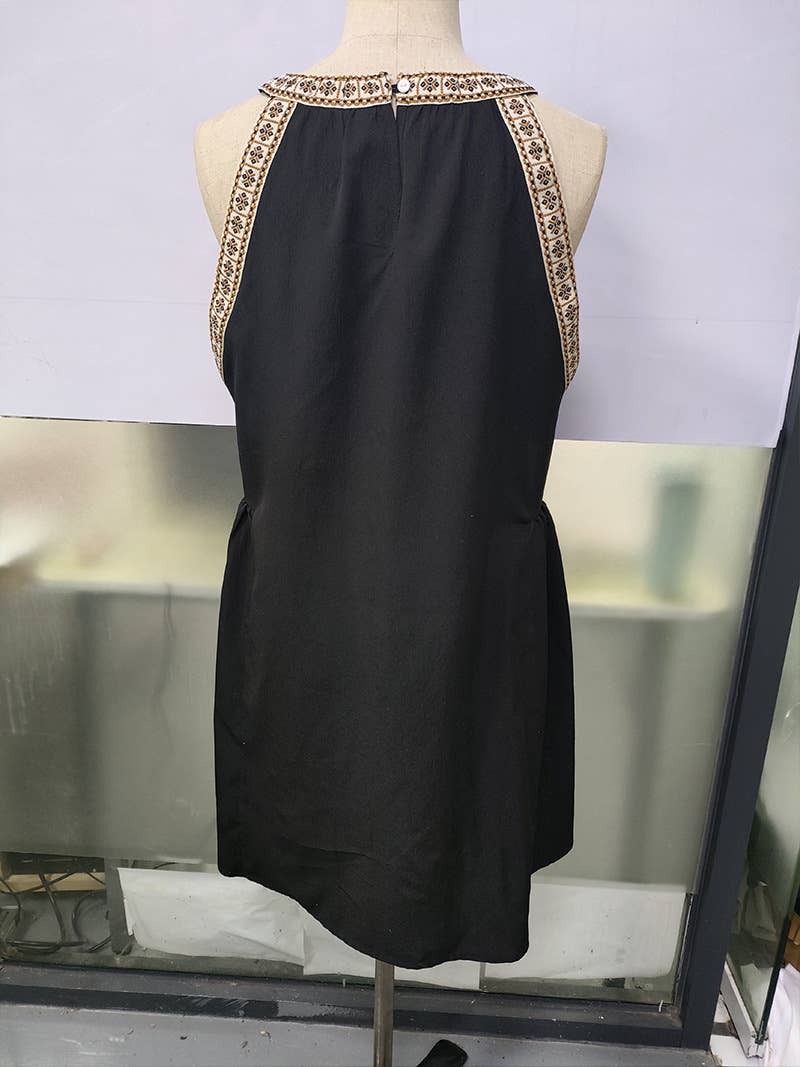 Solid-color dress hollowed-out lace patchwork