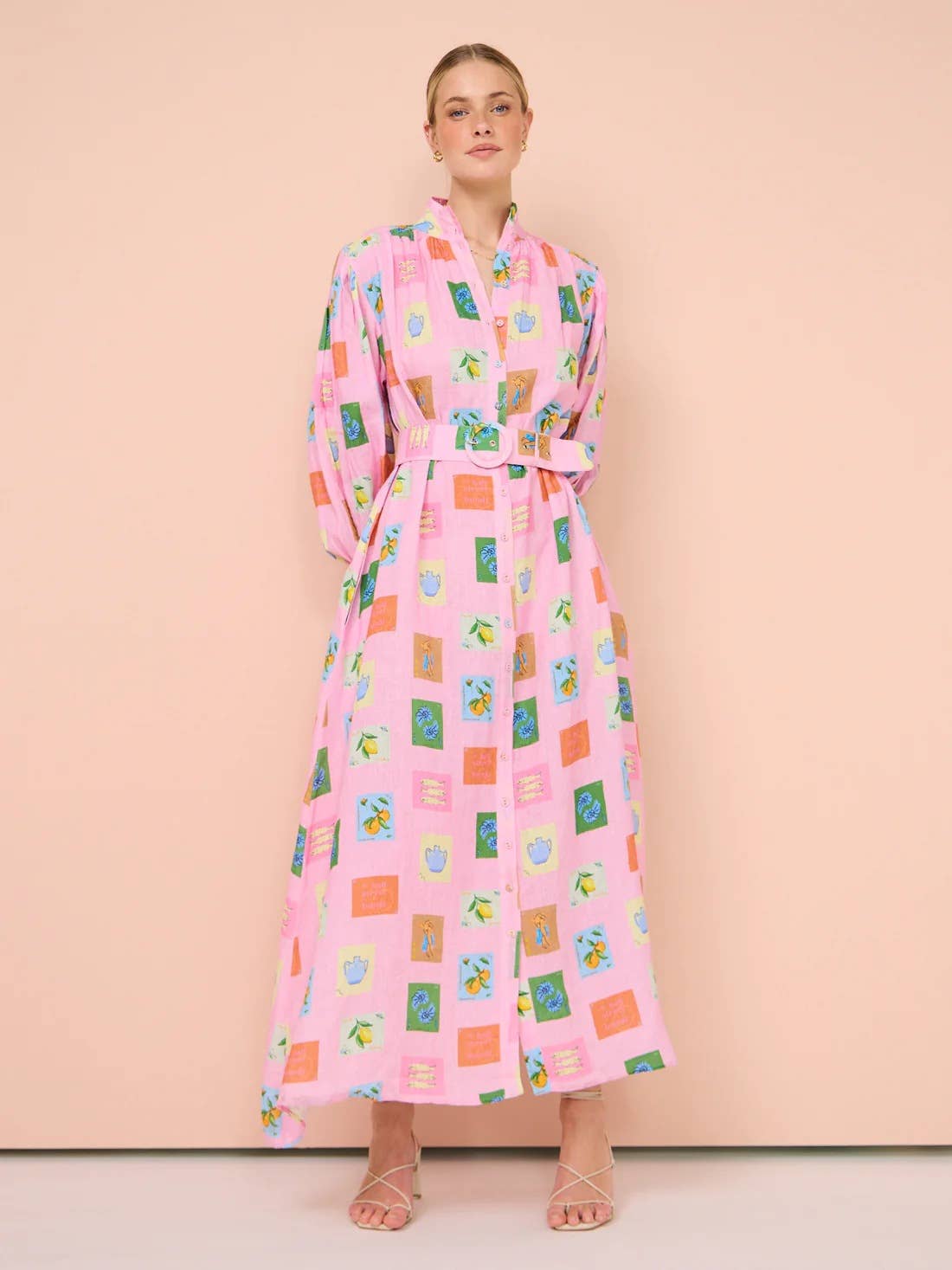 LANTERN SLEEVE SINGLE-BREASTED DRESS WITH BELT