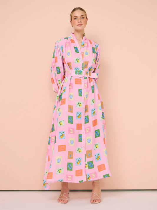 LANTERN SLEEVE SINGLE-BREASTED DRESS WITH BELT