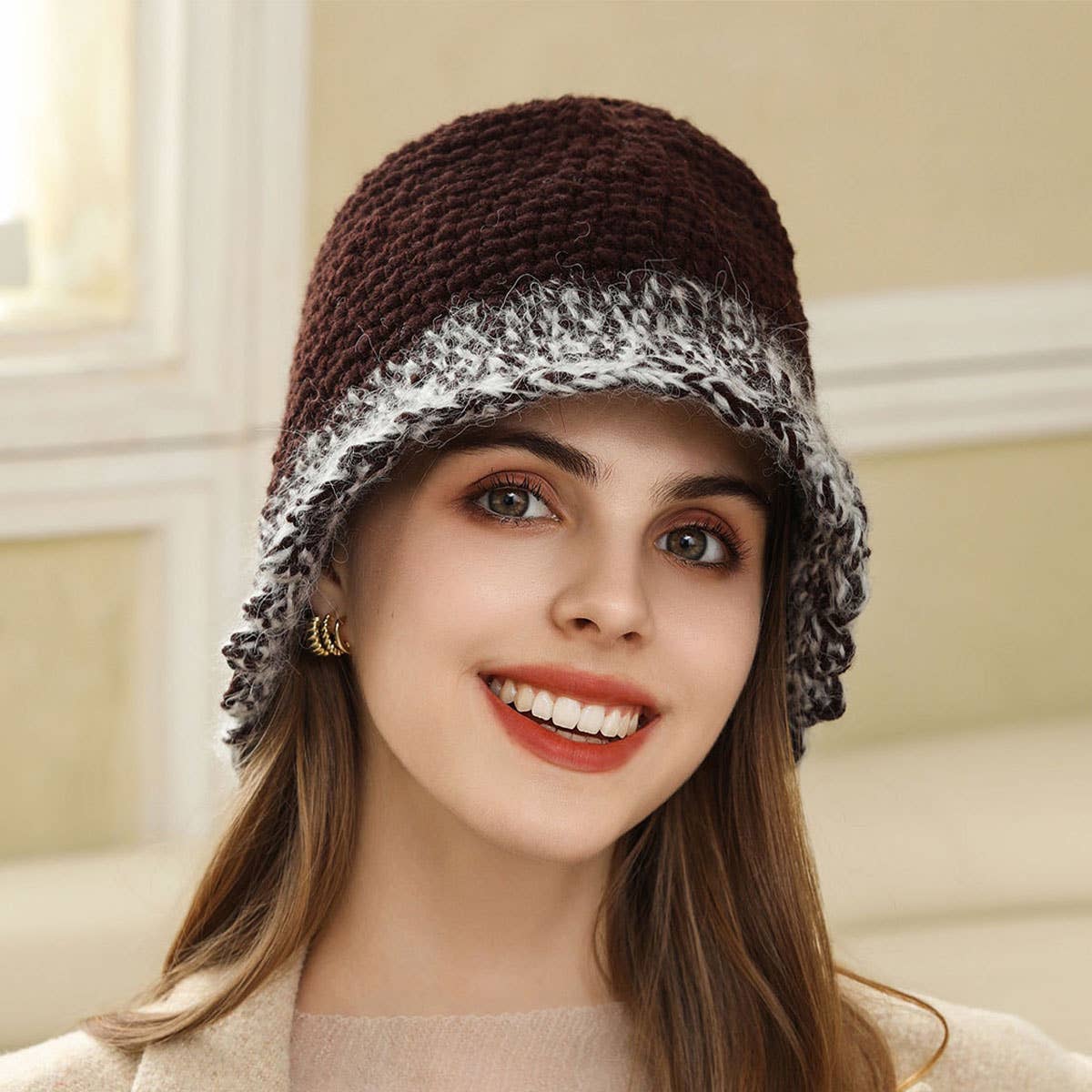 KNITTED BUCKET HAT WARM EAR PROTECTION BEANIE_CWAH1980