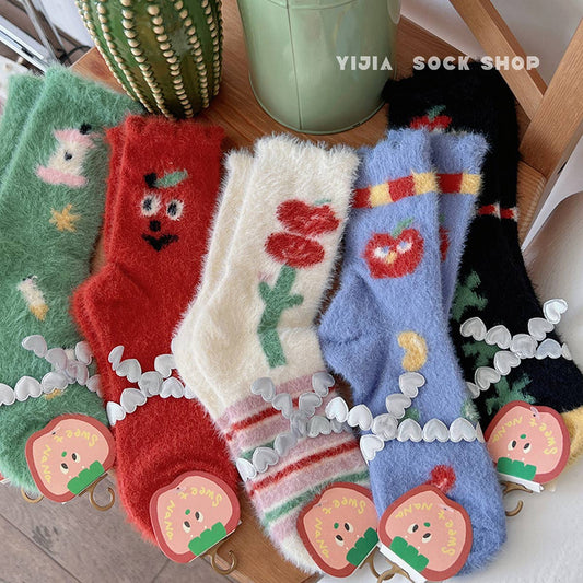 CUTE CARTOON THICK WARM MID-TUBE SOCKS