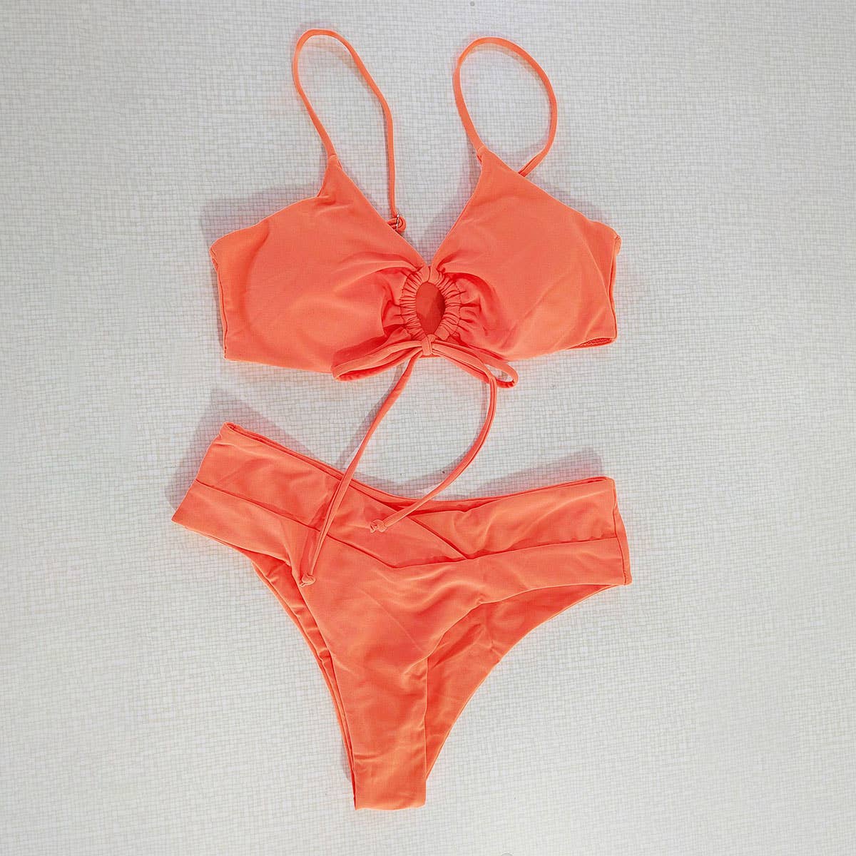 Tied Bow Bikini Set-Solid Color Sexy Swimsuit