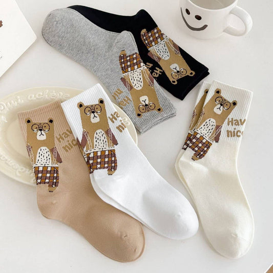 NEW CUTE CARTOON BEAR BONELESS SOCKS FOR WOMEN