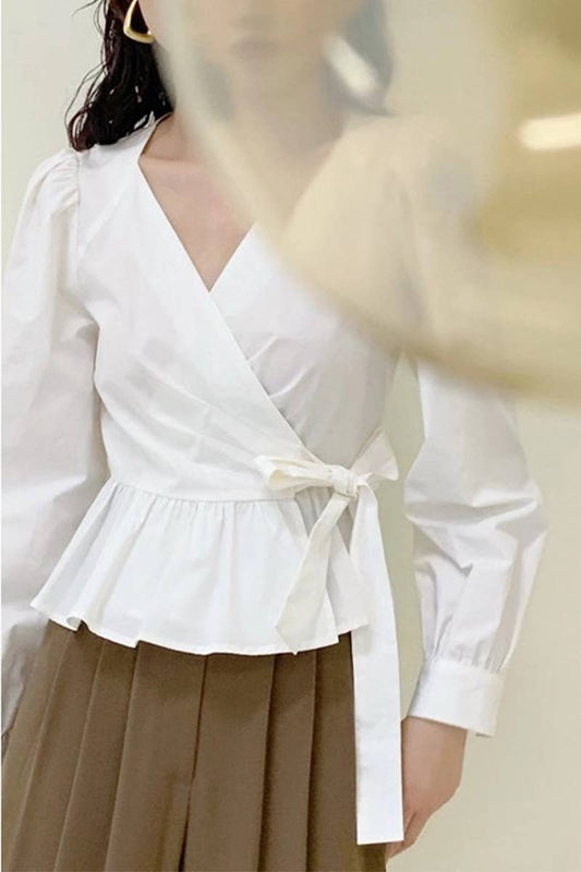 V-NECK WAISTBAND SLIMMING LONG SLEEVE SHIRT