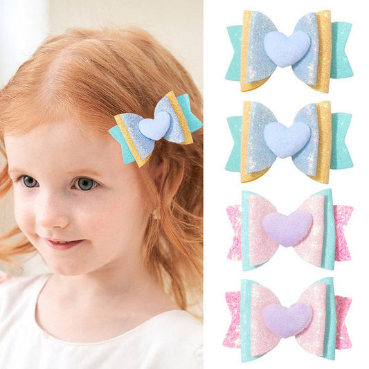 Glitter Heart Bow Hair Clip for Girls