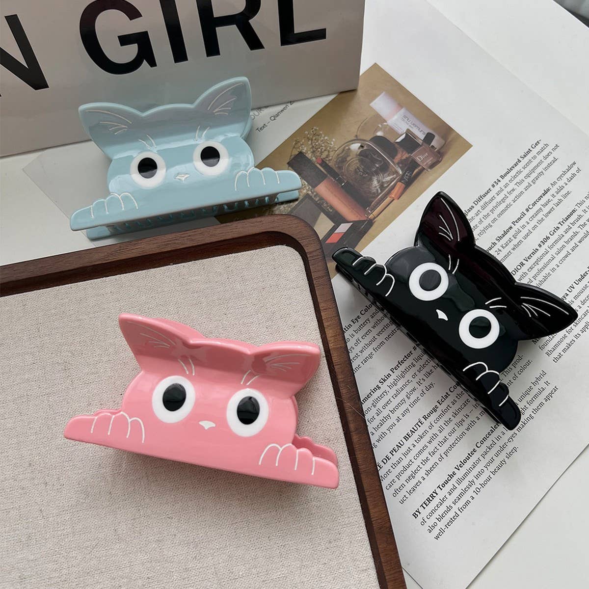 Cute Cat Hair Claw, Solid Acetate Clip for Girls