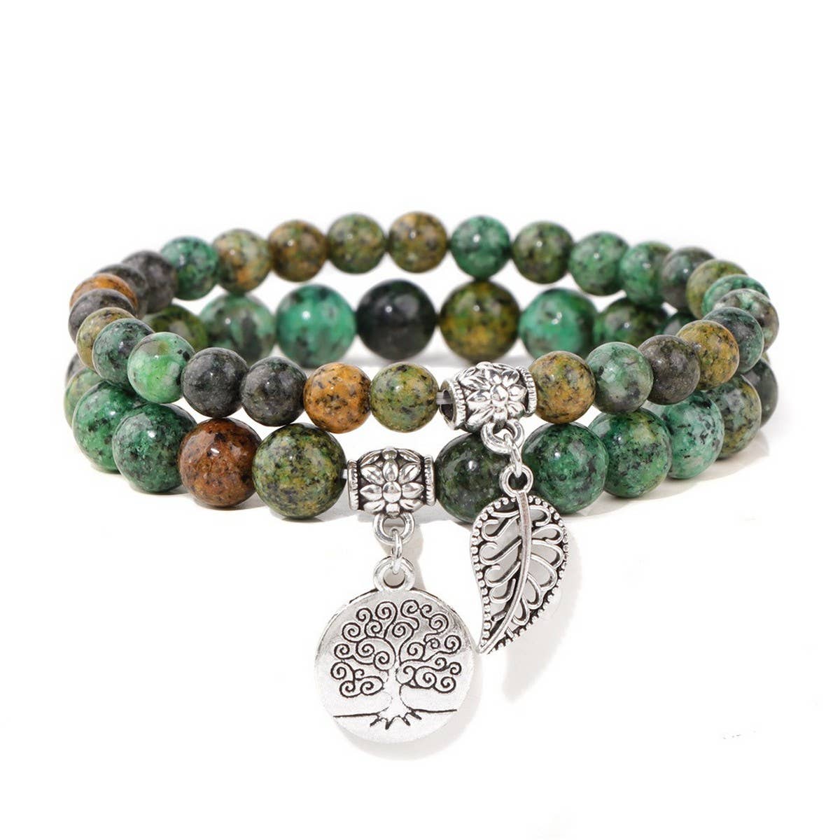CWAJE4232_NATURAL STONE BEADS TREE OF LIFE PENDANT BRACELET