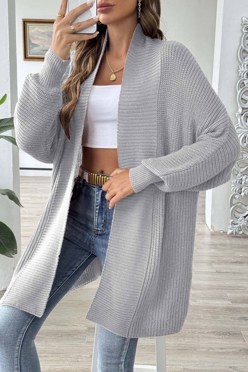 CWOSWL07338_WOMEN CASUAL LOOSE KNIT CARDIGAN SWEATER