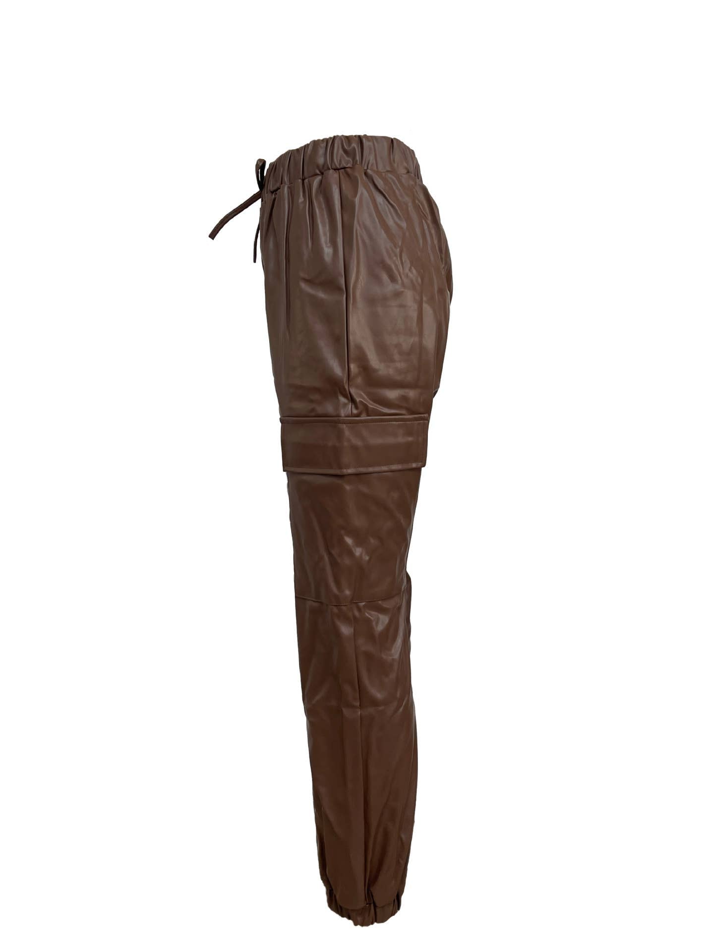 Waist-cinching street drawstring leather pants