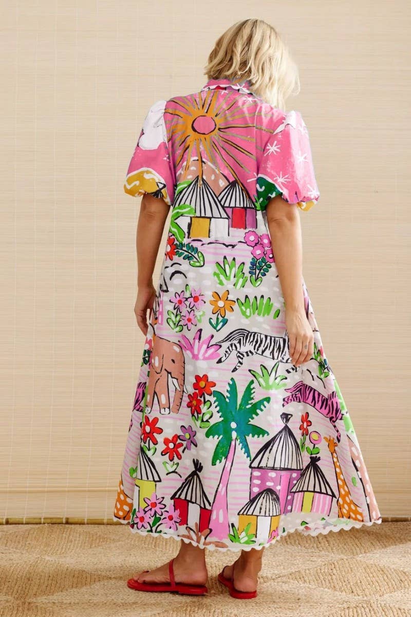 CWDMD00970_LAPEL PRINTED CASUAL CARDIGAN SHORT SLEEVE DRESS