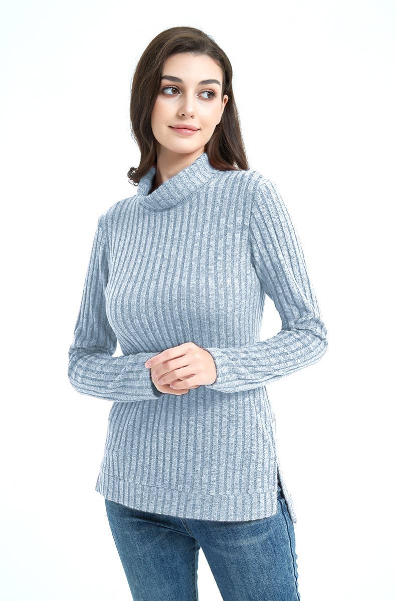 STYLISH TURTLENECK SOLID COLOR PIT STRIPE SWEATER