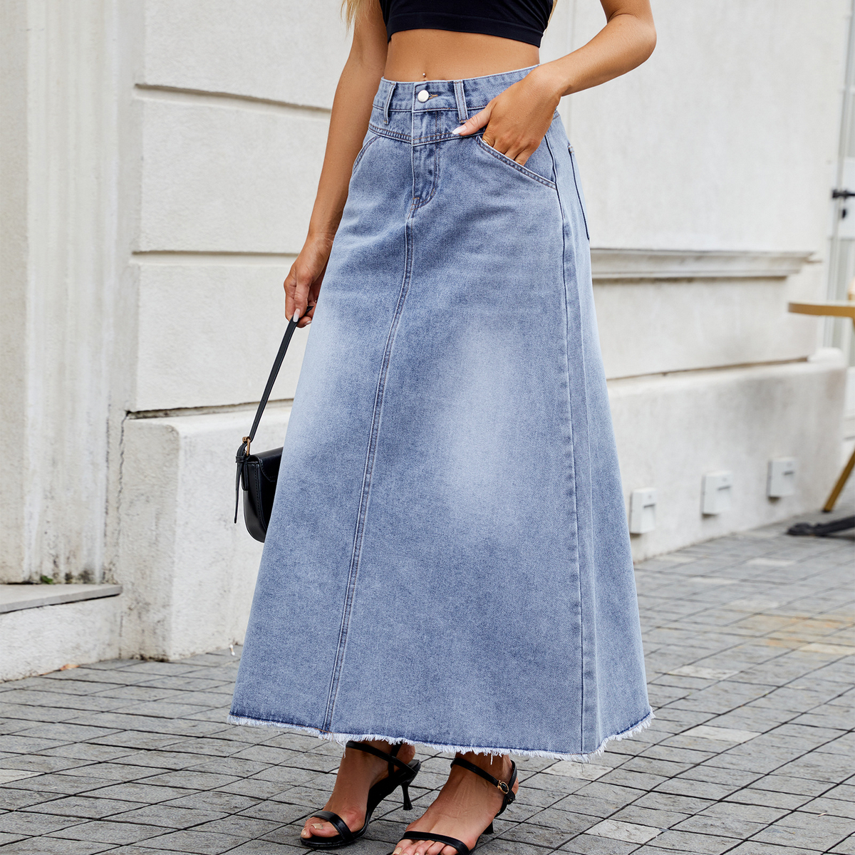 Women??¢s High Waist Denim Midi Skirt with Pockets_CWJSK0203