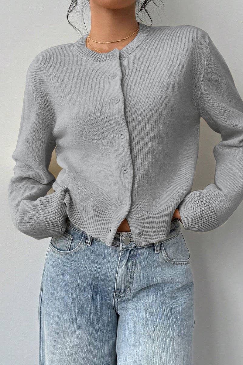 CWOCAL00688_LIGHTWEIGHT CREWNECK LONG SLEEVE BUTTON CARDIGA