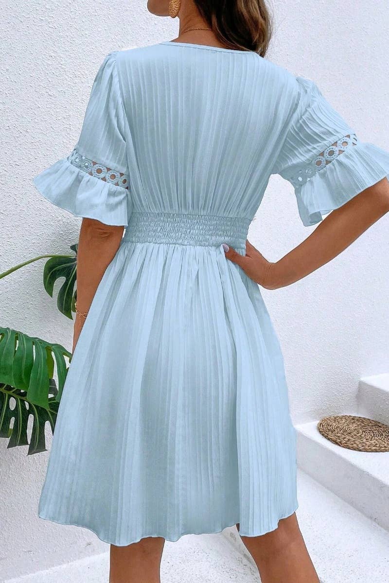 CWDSD4851_SUMMER LACE PATCHWORK V-NECK WAIST DRESS SHORT