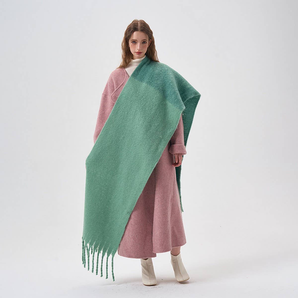 Colorblock Faux Cashmere Long Scarf for Winter