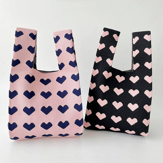 CONTRAST COLOR LOVE KNITTED TOTE BAG_CWAB1492