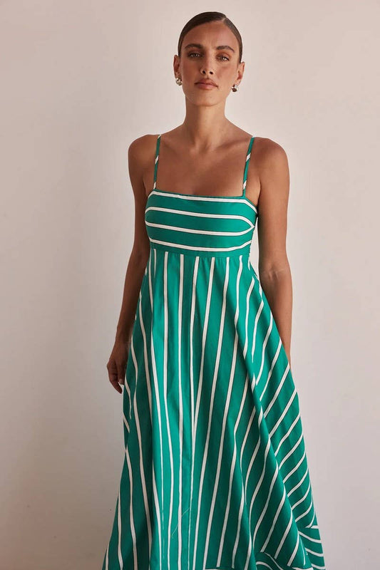 CWDMD5180_STRIPED BACKLESS FLARED A-LINE SUNDRESS