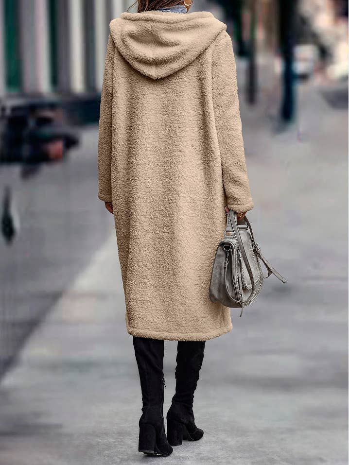 SOLID COLOR LONG-SLEEVED PLUSH HOODED JACKET