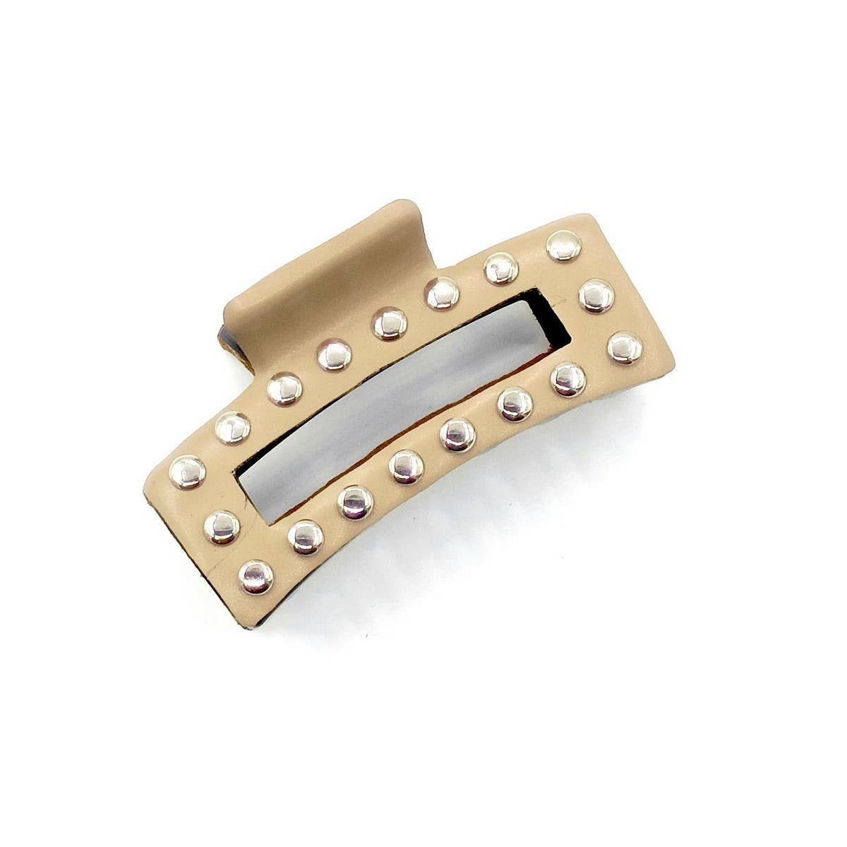 9cm Rectangular Faux Leather Studded Hair Claw_CWAHA6366