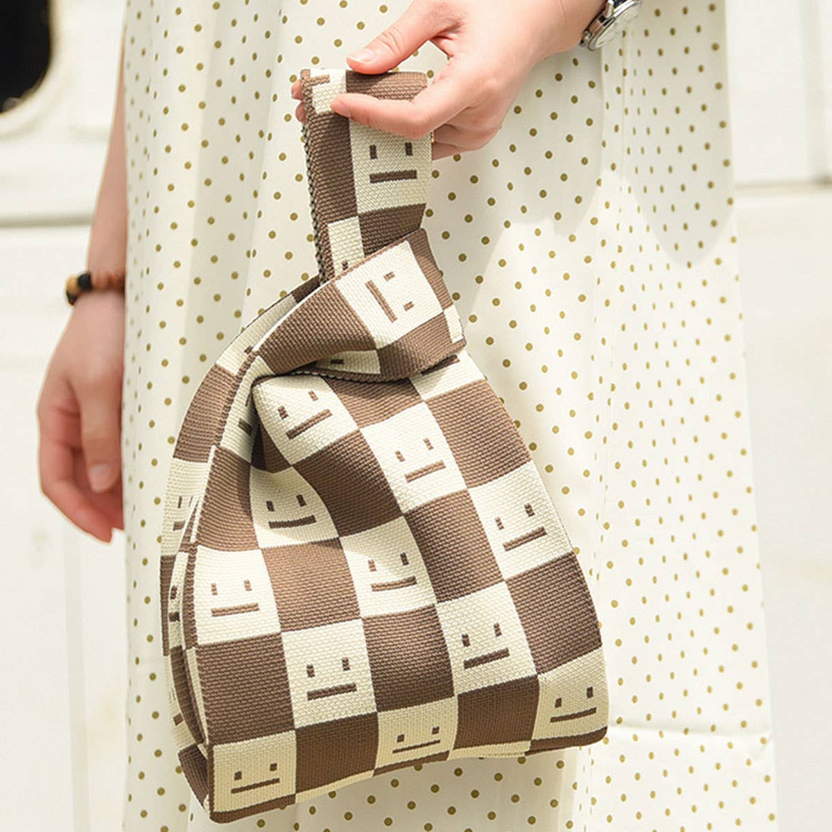 SMILING FACE PATTERN CROCHET HOBO HANDBAG PURSE_CWAB0883