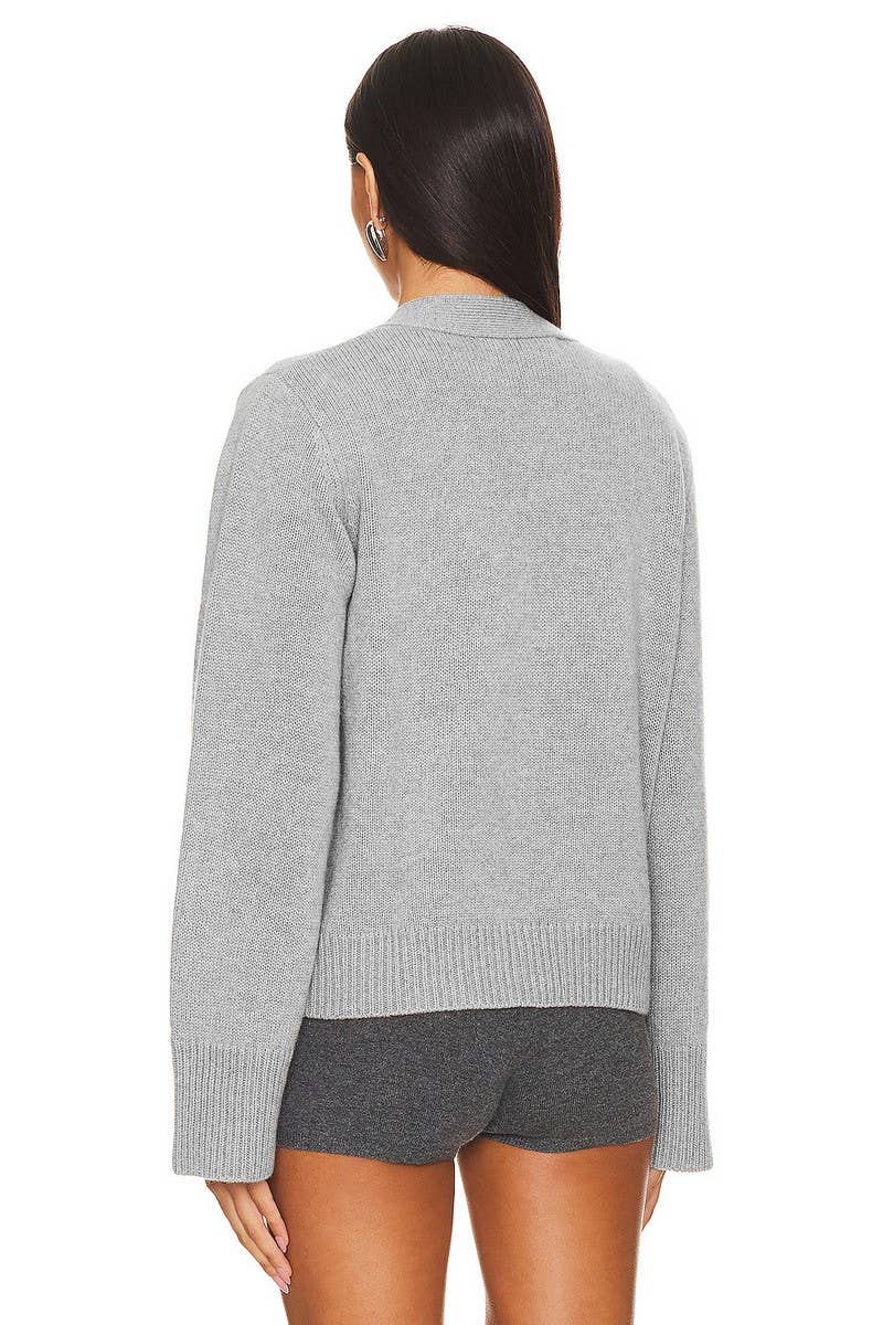 CWOCAL1611_SOLID COLOR V-NECK KNITTED CARDIGAN COATS