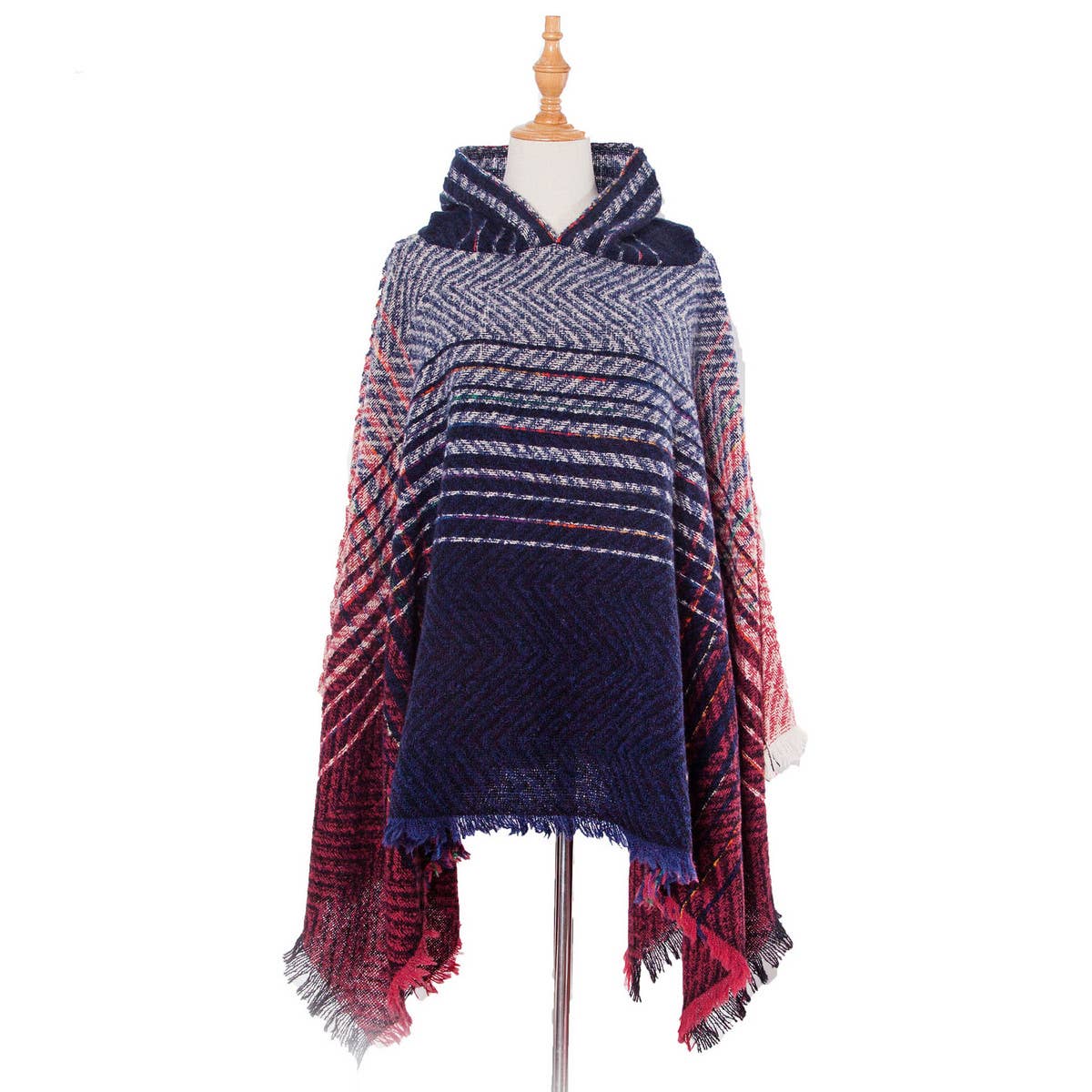 NEW HERRINGBONE GRADIENT HOODED CAPE SHAWL