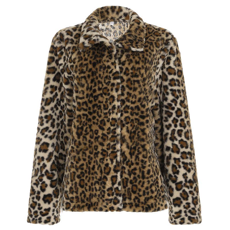 LEOPARD PRINT FUR LAPEL BAGGY VINTAGE ZIP HOODIE