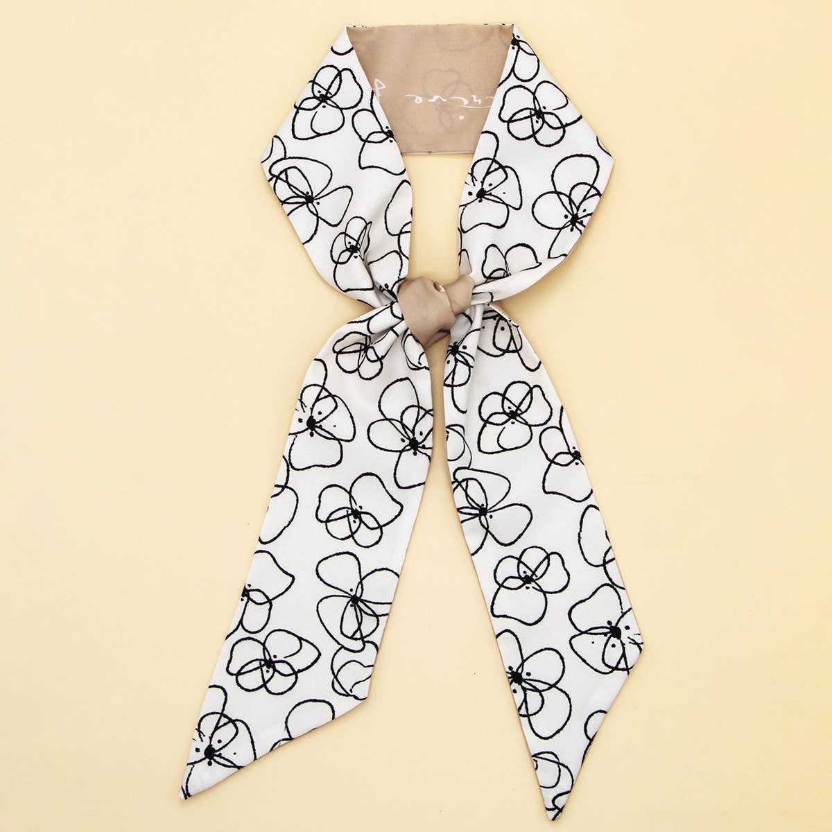 Chic Bowknot Letter Print Skinny Scarf Ribbon_CWASC0099