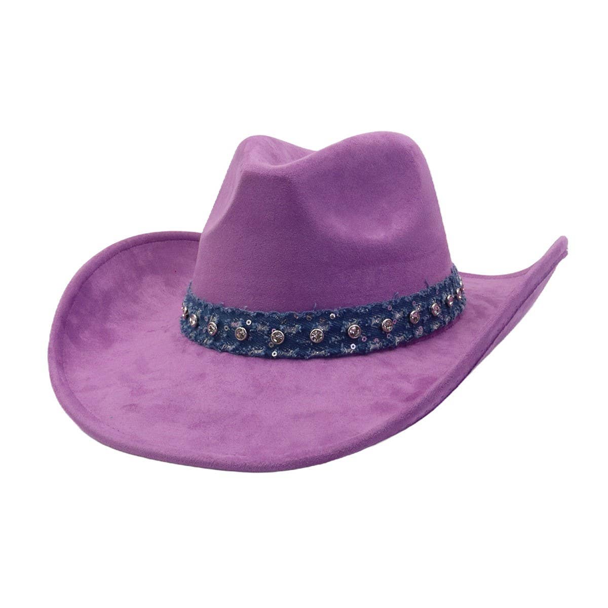 Unisex Suede Cowboy Hat with Leather Belt Detail_CWAH04494