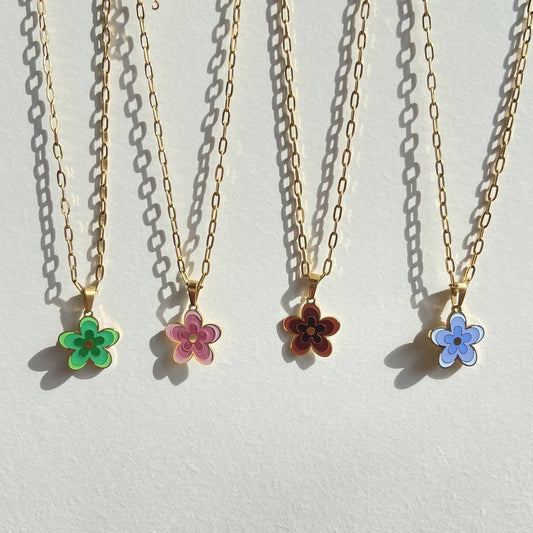 FLOWER DROP OIL FLOWER PENDANT NECKLACE