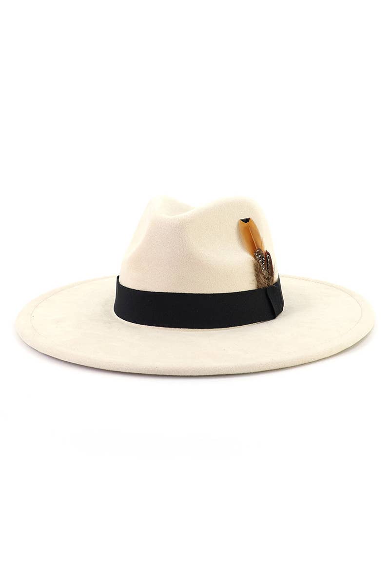 WOMEN WARM FEATHER DECORATIVE BELT PANAMA HAT_CWAH0676