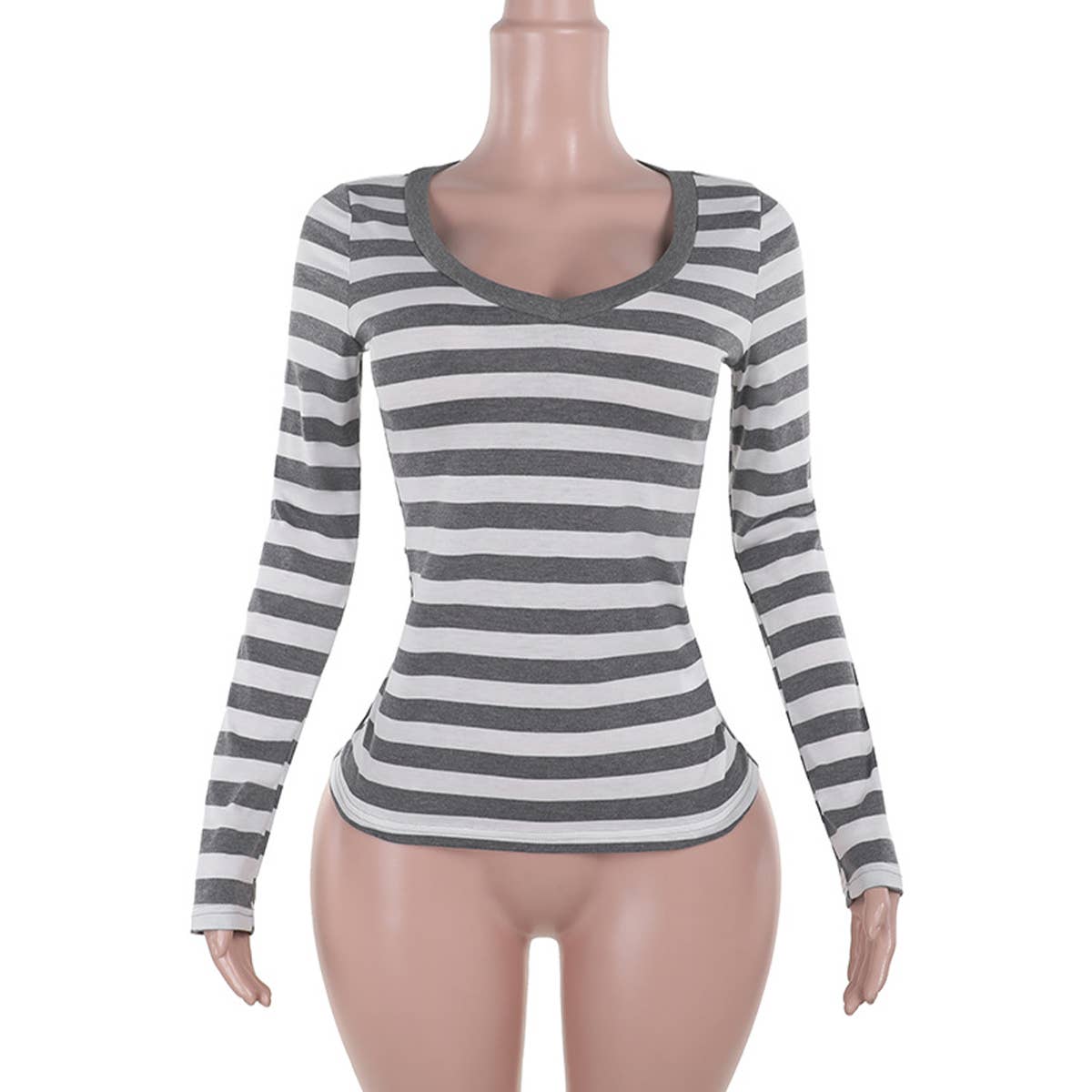 Simple casual base deep V long sleeve top