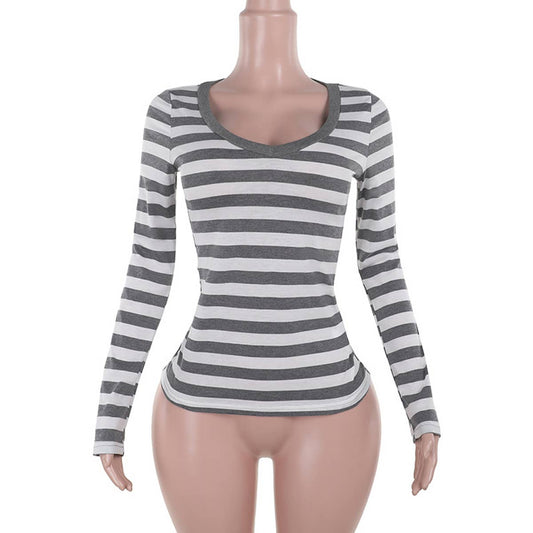 Simple casual base deep V long sleeve top