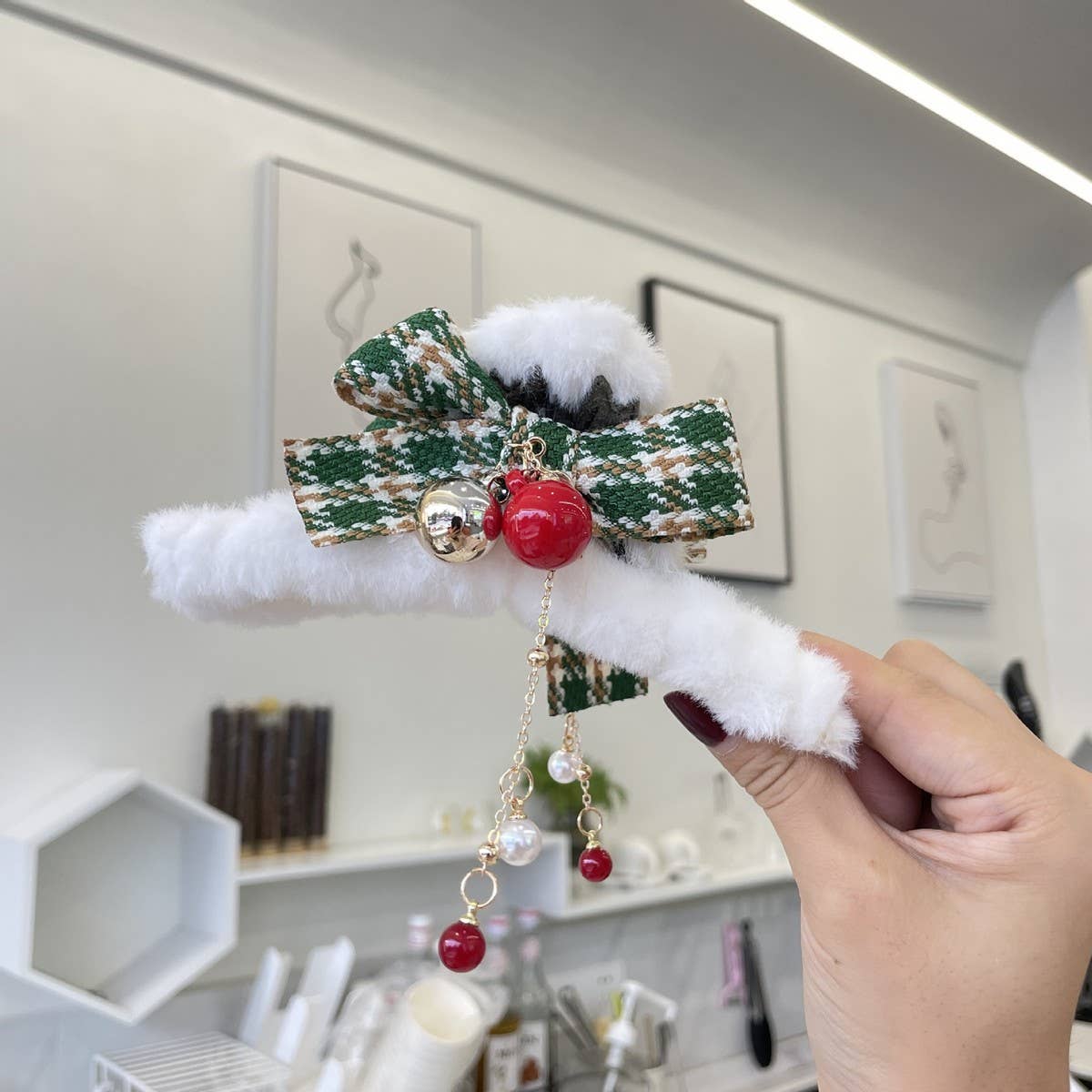 CHRISTMAS FUZZY HAIR CLIP BOW HAIR CLAW CLIP