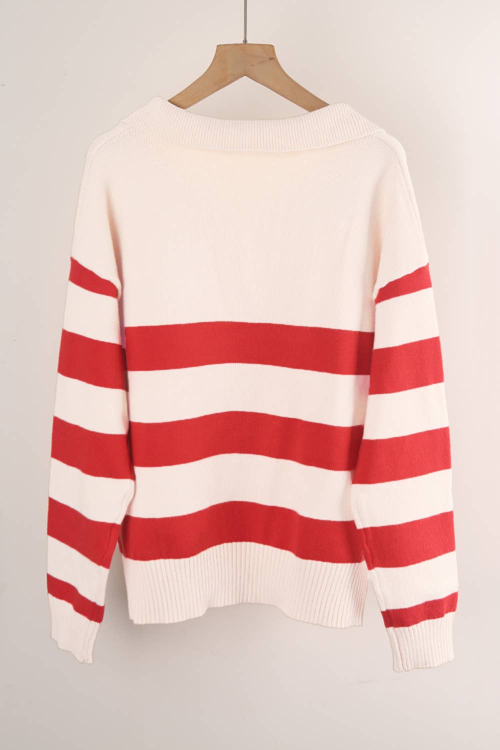 STRIPED PATCHWORK PLOL COLLAR SWEATER SWEATER