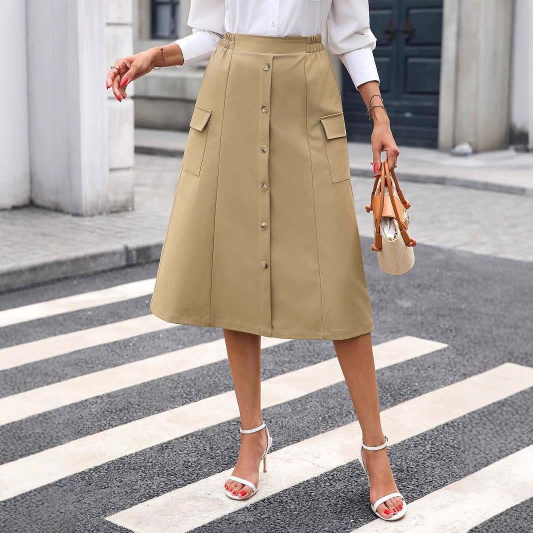 Retro high-waisted A-line mid-length skirt