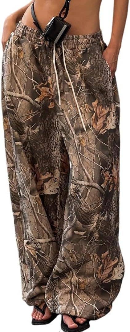 FASHION STRETCH WAIST CAMO PRINT MOPPING PANTS