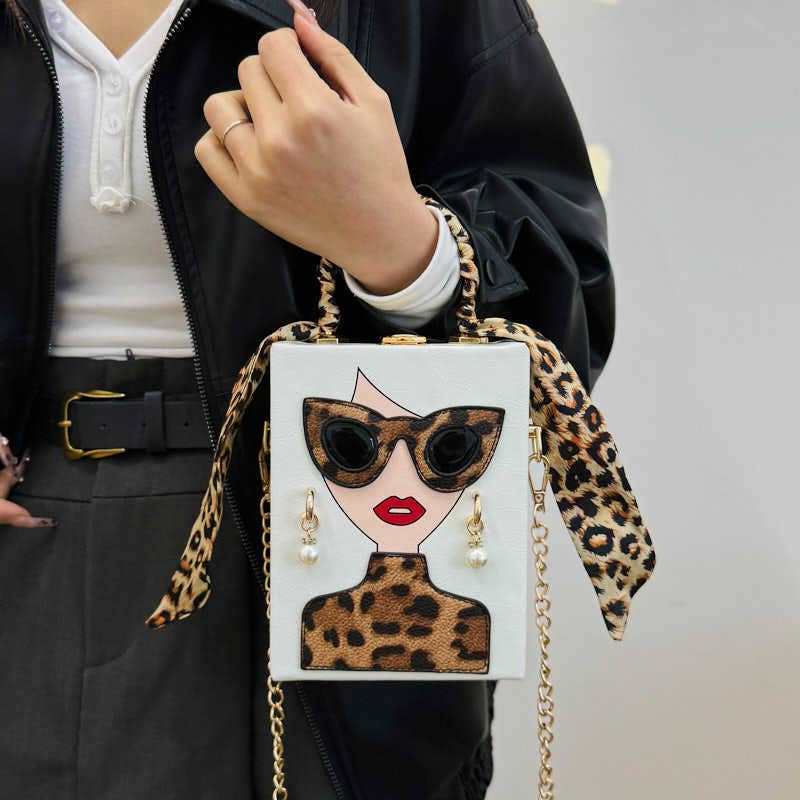 Leopard print hand-held crossbody box bag