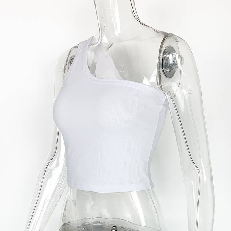 TRIM RIBBED TREND ONE-SHOULDER TANK TOP
