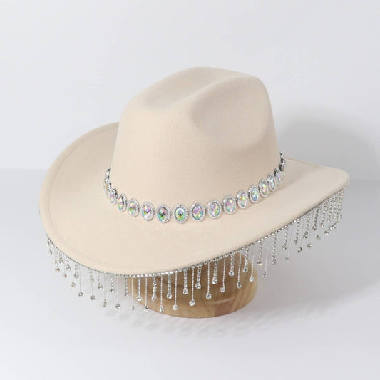 Rhinestone Fringe Western Cowboy Fedora Hat_CWAH3631
