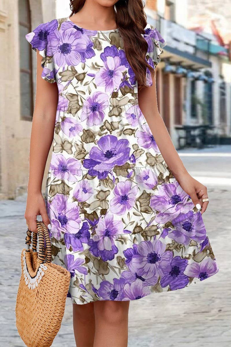 CWDSD7387_PRINTED CAKE FLY SLEEVE CASUAL DRESS