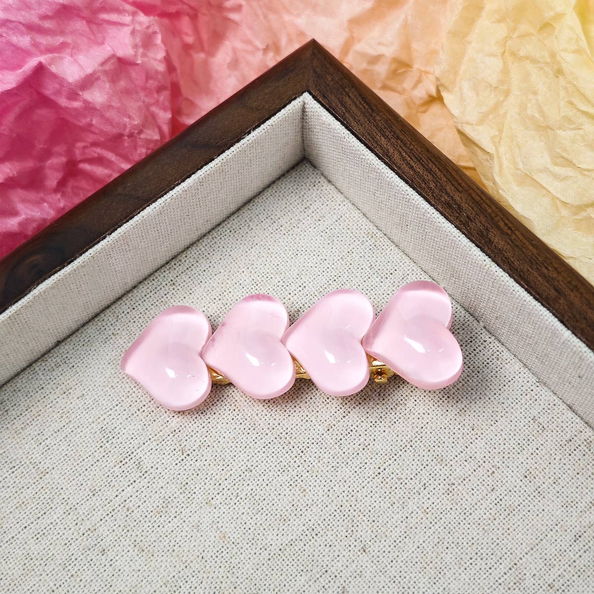 Colorful ice glitter pink heart-shaped hair clip